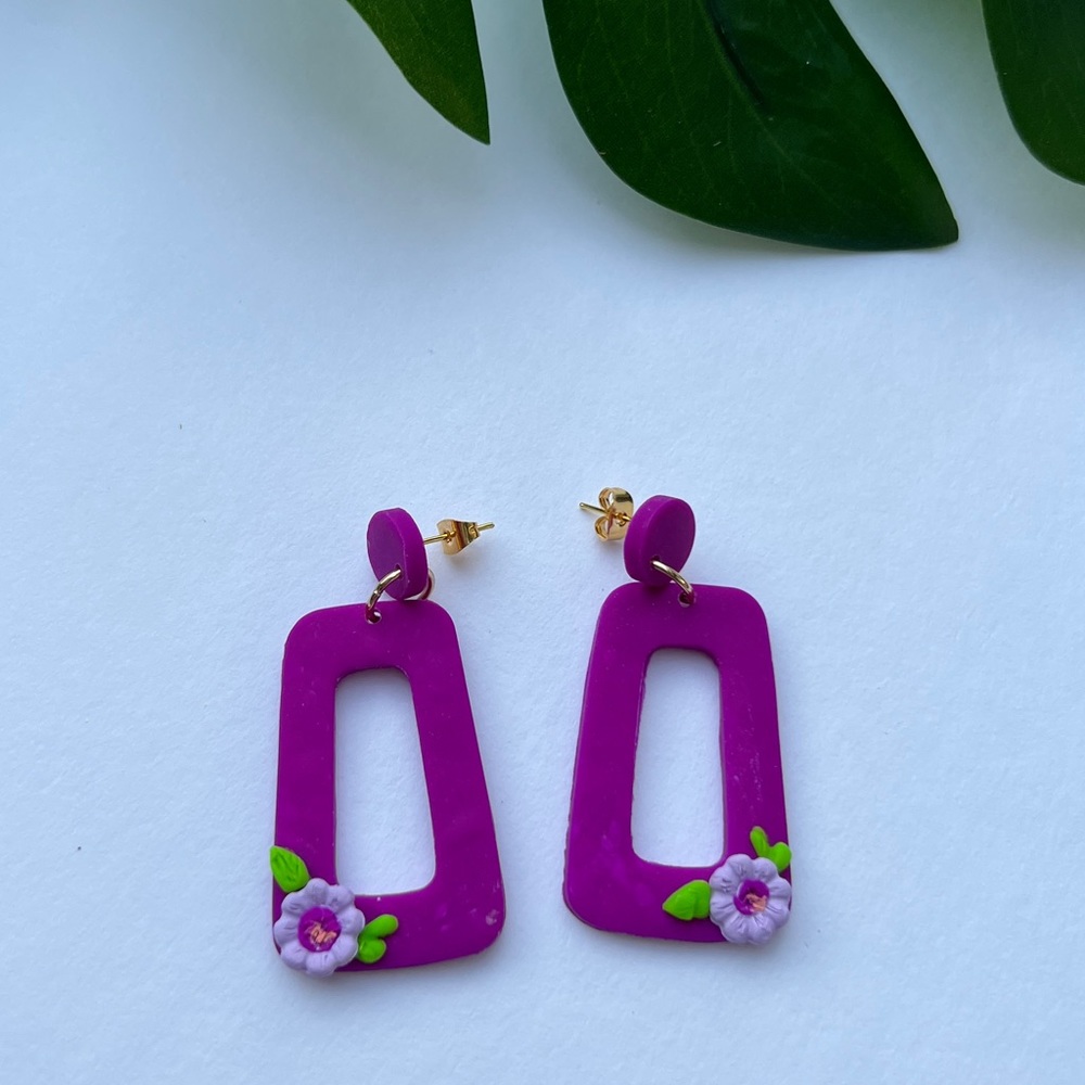 NEW Purple Drop Earrings French Wire Hook Clay